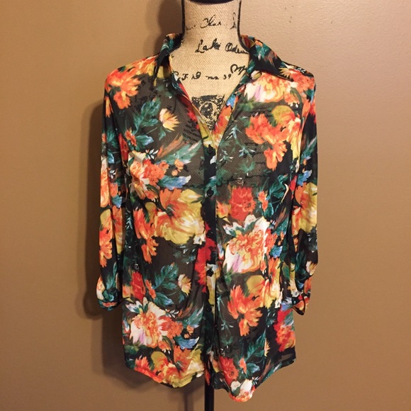 Cato Tops - Cato Sheer Floral Blouse